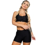 Shorts MVB Modas Cintura Alta Poliamida Brilhosa - Feminino PRETO