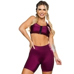 Shorts MVB Modas Cintura Alta Poliamida Brilhosa - Feminino VINHO