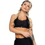 Top Fitness MVB Modas Zipper Nadador Poliamida Brilhosa Elástico - Feminino PRETO