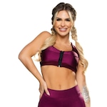 Top Fitness MVB Modas Zipper Nadador Poliamida Brilhosa Elástico - Feminino VINHO