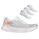 Kit Tênis Skechers Go Run Razor + 3 Pares de Meias - Feminino BRANCO/LARANJA