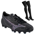 Kit Mizuno: Chuteira de Campo Alpha Elite + Meião - Adulto PRETO