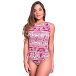 Body Fitness MVB Modas Collant Suplex Estampado - Feminino BRANCO/ROSA