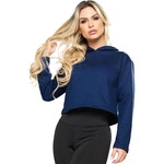 Blusão de Moletom Cropped com Capuz MVB Modas Flanelado - Feminino AZUL