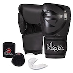 Kit Muay Thai Naja: Luvas Black Line + Bandagem + Bucal - Adulto PRETO