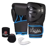 Kit Muay Thai Naja: Luvas Black Line + Bandagem + Bucal - Adulto AZUL