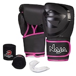 Kit Muay Thai Naja: Luvas Black Line + Bandagem + Bucal - Adulto ROSA