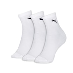 Kit Meia Cano Médio Puma Esportivas - 3 Pares - Feminino BRANCO/PRETO