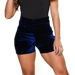 Shorts MVB Modas Cintura Alta Veludo Molhado - Feminino AZUL