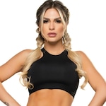 Top Fitness Cropped MVB Modas Suplex Cruzado Decote Recorte - Feminino PRETO