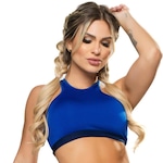 Top Fitness Cropped MVB Modas Suplex Cruzado Decote Recorte - Feminino AZUL