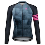 Camiseta de Ciclismo Free Force Manga Longa Basic Care - Feminina PRETO/ROSA