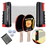 Kit Tênis de Mesa Gold Sports Gold Pro: 2 Raquetes + 3 Bolas 3 Estrelas + Suporte com Rede Retrátil VERMELHO