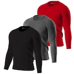 Kit de Camisas Térmica Segunda Pele Performance Moda Manga Longa com Proteção Solar 50+ - 3 Unidades - Masculina PRETO/CINZA