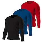 Kit de Camisas Térmica Segunda Pele Performance Moda Manga Longa com Proteção Solar 50+ - 3 Unidades - Masculina PRETO/VERMELHO