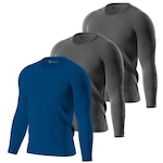 Kit de Camisas Térmica Segunda Pele Performance Moda Manga Longa com Proteção Solar 50+ - 3 Unidades - Masculina CINZA/AZUL