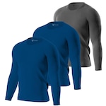 Kit de Camisas Térmica Segunda Pele Performance Moda Manga Longa com Proteção Solar 50+ - 3 Unidades - Masculina AZUL/CINZA