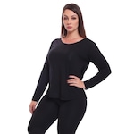 Camiseta Dellas Fit Manga Longa Dry Fit Básica Lisa Blusa Academia Treino Esporte - Feminina PRETO