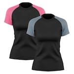 Camiseta Whats Wear Raglan com Proteção Solar UV - 2 unidades - Feminina CINZA/ROSA