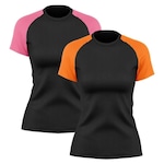 Camiseta Whats Wear Raglan com Proteção Solar UV - 2 unidades - Feminina LARANJA/ROSA