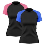 Camiseta Whats Wear Raglan com Proteção Solar UV - 2 unidades - Feminina AZUL/ROSA