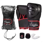 Kit de Boxe Naja: Bandagem + Protetor Bucal + Luvas de Boxe Black - 16 OZ - Adulto PRETO/VERMELHO