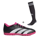 Chuteira Society Adidas Predator Accuracy.4 + Meião -Adulto PRETO/ROSA