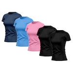 Kit de Camisas Térmica Adriben Dry Fit com Proteção Solar Uv - 5 Unidades - Feminina PRETO/ROSA