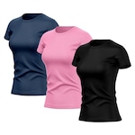 Kit de Camisas Térmica Adriben Dry Fit com Proteção Solar Academia - 3 Unidades - Feminina PRETO/AZUL