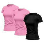 Kit de Camisas Térmica Adriben Dry Fit com Proteção Solar Academia - 3 Unidades - Feminina PRETO/ROSA