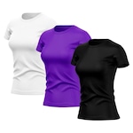 Kit de Camisas Térmica Adriben Dry Fit com Proteção Solar Academia - 3 Unidades - Feminina ROXO/BRANCO