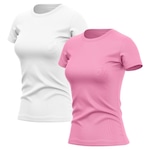 Kit de Camisas Térmica Adriben Dry Fit com Proteção Solar Academia - 2 Unidades - Feminina BRANCO/ROSA