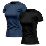 Kit de Camisas Térmica Adriben Dry Fit com Proteção Solar Academia - 2 Unidades - Feminina AZUL/PRETO