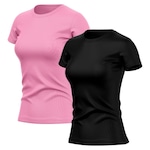 Kit de Camisas Térmica Adriben Dry Fit com Proteção Solar Academia - 2 Unidades - Feminina PRETO/ROSA