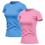 Kit de Camisas Térmica Adriben Dry Fit com Proteção Solar Academia - 2 Unidades - Feminina AZUL/ROSA