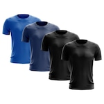 Kit de Camisas Térmica Adriben Dry Fit com Proteção Solar - 4 Unidades - Masculina PRETO/AZUL