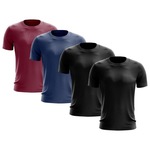 Kit de Camisas Térmica Adriben Dry Fit com Proteção Solar - 4 Unidades - Masculina Vinho/Azul