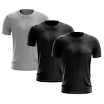 Kit de Camisas Térmica Adriben Dry Fit com Proteção Solar - 3 Unidades - Masculina PRETO/CINZA