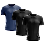 Kit de Camisas Térmica Adriben Dry Fit com Proteção Solar - 3 Unidades - Masculina AZUL/PRETO