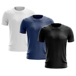 Kit de Camisas Térmica Adriben Dry Fit com Proteção Solar - 3 Unidades - Masculina BRANCO/AZUL