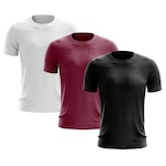 Kit de Camisas Térmica Adriben Dry Fit com Proteção Solar - 3 Unidades - Masculina BRANCO/VINHO