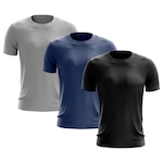 Kit de Camisas Térmica Adriben Dry Fit com Proteção Solar - 3 Unidades - Masculina CINZA/AZUL