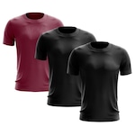 Kit de Camisas Térmica Adriben Dry Fit com Proteção Solar - 3 Unidades - Masculina PRETO/VINHO