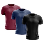 Kit de Camisas Térmica Adriben Dry Fit com Proteção Solar - 3 Unidades - Masculina Vinho/Azul