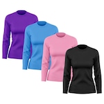 Kit de Camisas Térmica Adriben Dry Fit Manga Longa com Proteção Solar - 4 Unidades - Feminino PRETO/ROXO