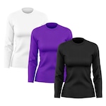 Kit de Camisas Térmica Adriben Dry Fit Manga Longa com Proteção Solar - 3 Unidades - Feminino ROXO/BRANCO