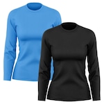 Kit de Camisas Térmica Adriben Dry Fit Manga Longa com Proteção Solar - 2 Unidades - Feminino PRETO/AZUL