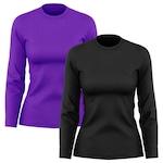 Kit de Camisas Térmica Adriben Dry Fit Manga Longa com Proteção Solar - 2 Unidades - Feminino PRETO/ROXO