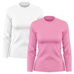 Kit de Camisas Térmica Adriben Dry Fit Manga Longa com Proteção Solar - 2 Unidades - Feminino BRANCO/ROSA