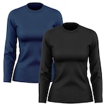 Kit de Camisas Térmica Adriben Dry Fit Manga Longa com Proteção Solar - 2 Unidades - Feminino AZUL/PRETO